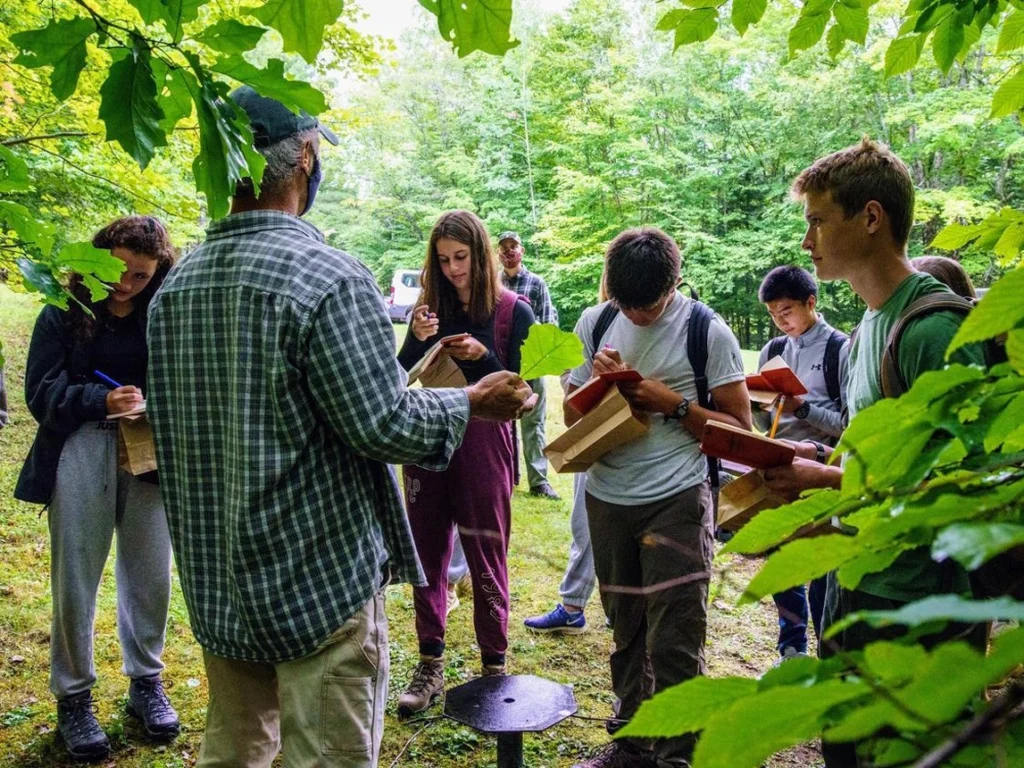 High school students observing biodiversity during a local ecology field study
